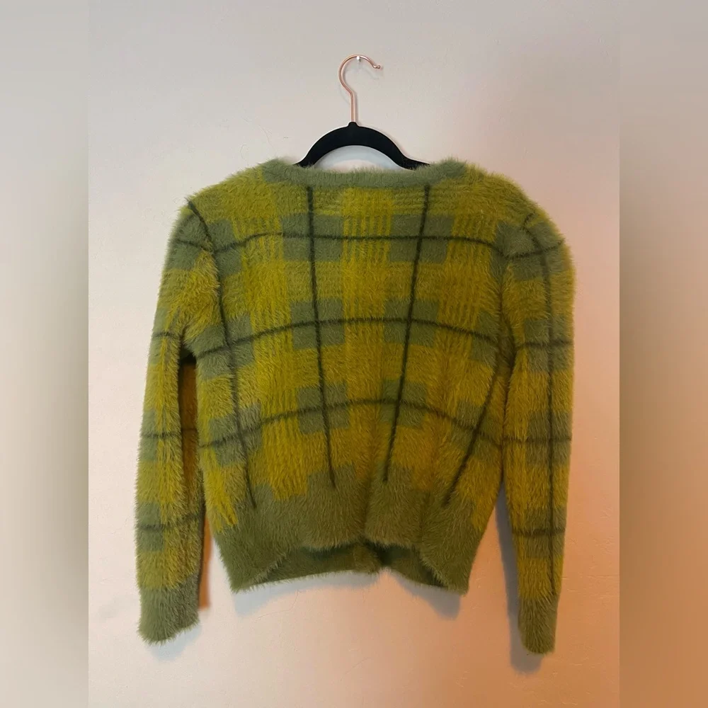 Moss green Fauxhair button down cardigan - Picture 4 of 8